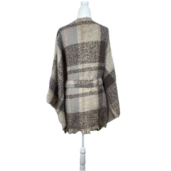Max Studio Poncho Wrap Brown Plaid Western Bohemian - Picture 4 of 8